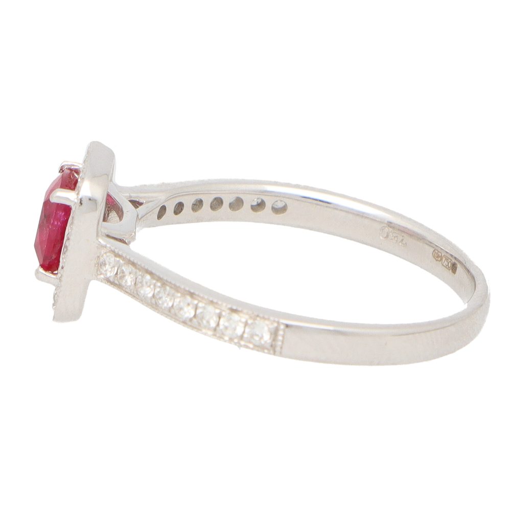 Ruby and Diamond Cushion Cluster Engagement Ring