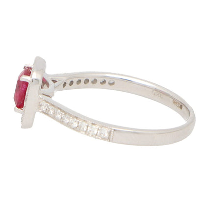 Ruby and Diamond Cushion Cluster Engagement Ring