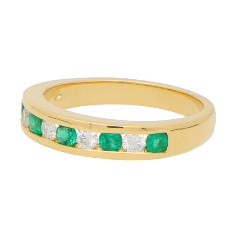 0.22ct Emerald and Diamond Half Eternity Band Ring