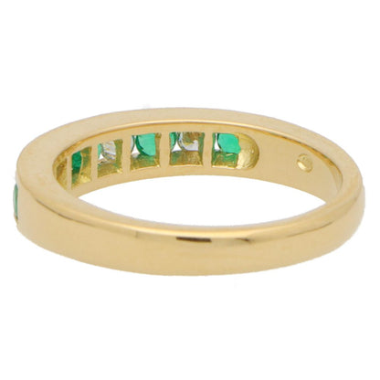 0.22ct Emerald and Diamond Half Eternity Band Ring