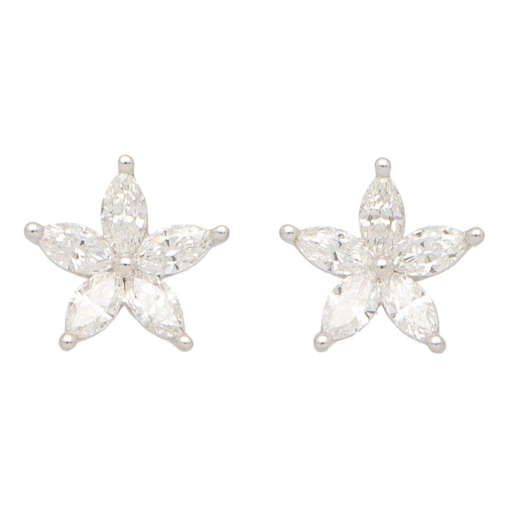 0.90ct Marquise Cut Diamond Floral Stud Earrings