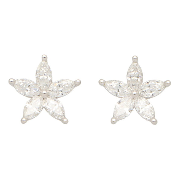 0.90ct Marquise Cut Diamond Floral Stud Earrings