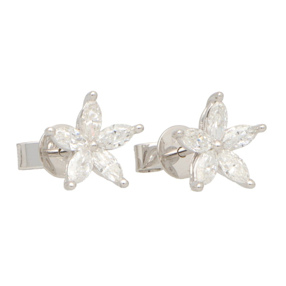 0.90ct Marquise Cut Diamond Floral Stud Earrings