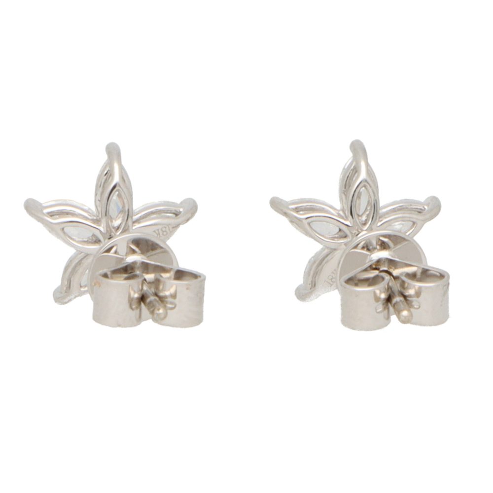 0.90ct Marquise Cut Diamond Floral Stud Earrings