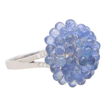 Hydrangea 22.15ct Briolette Blue Sapphire and Diamond Cluster Cocktail Ring