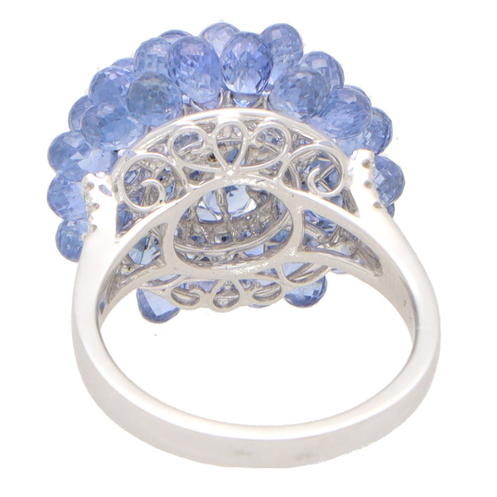 Hydrangea 22.15ct Briolette Blue Sapphire and Diamond Cluster Cocktail Ring