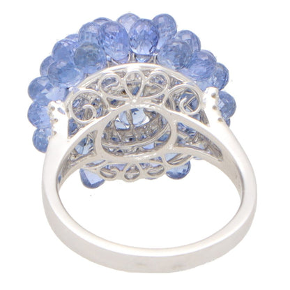 Hydrangea 22.15ct Briolette Blue Sapphire and Diamond Cluster Cocktail Ring