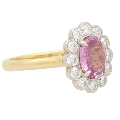 2ct Pink Sapphire and Diamond Oval Floral Cluster Ring