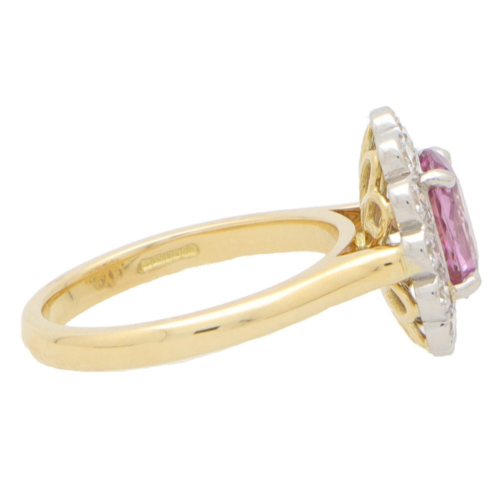 2ct Pink Sapphire and Diamond Oval Floral Cluster Ring