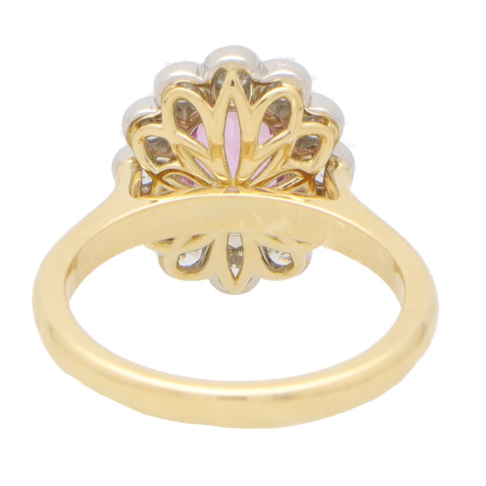 2ct Pink Sapphire and Diamond Oval Floral Cluster Ring