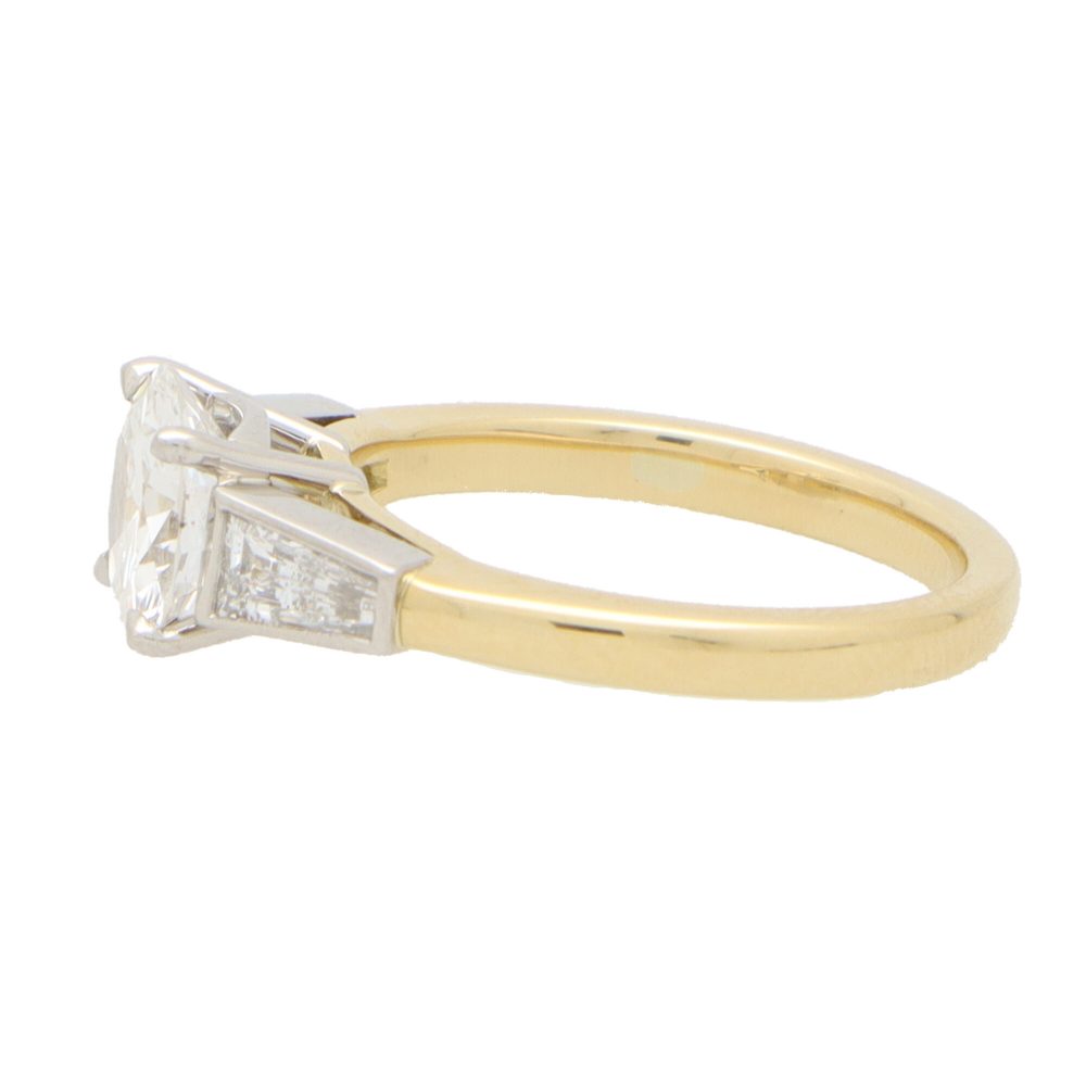 Vintage Certified 1.47ct Diamond Ring with Tapered Baguette Shoulders