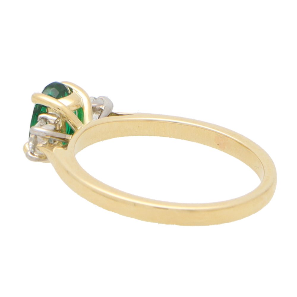 Emerald and Diamond Three Stone Engagement Ring, 0.88ct