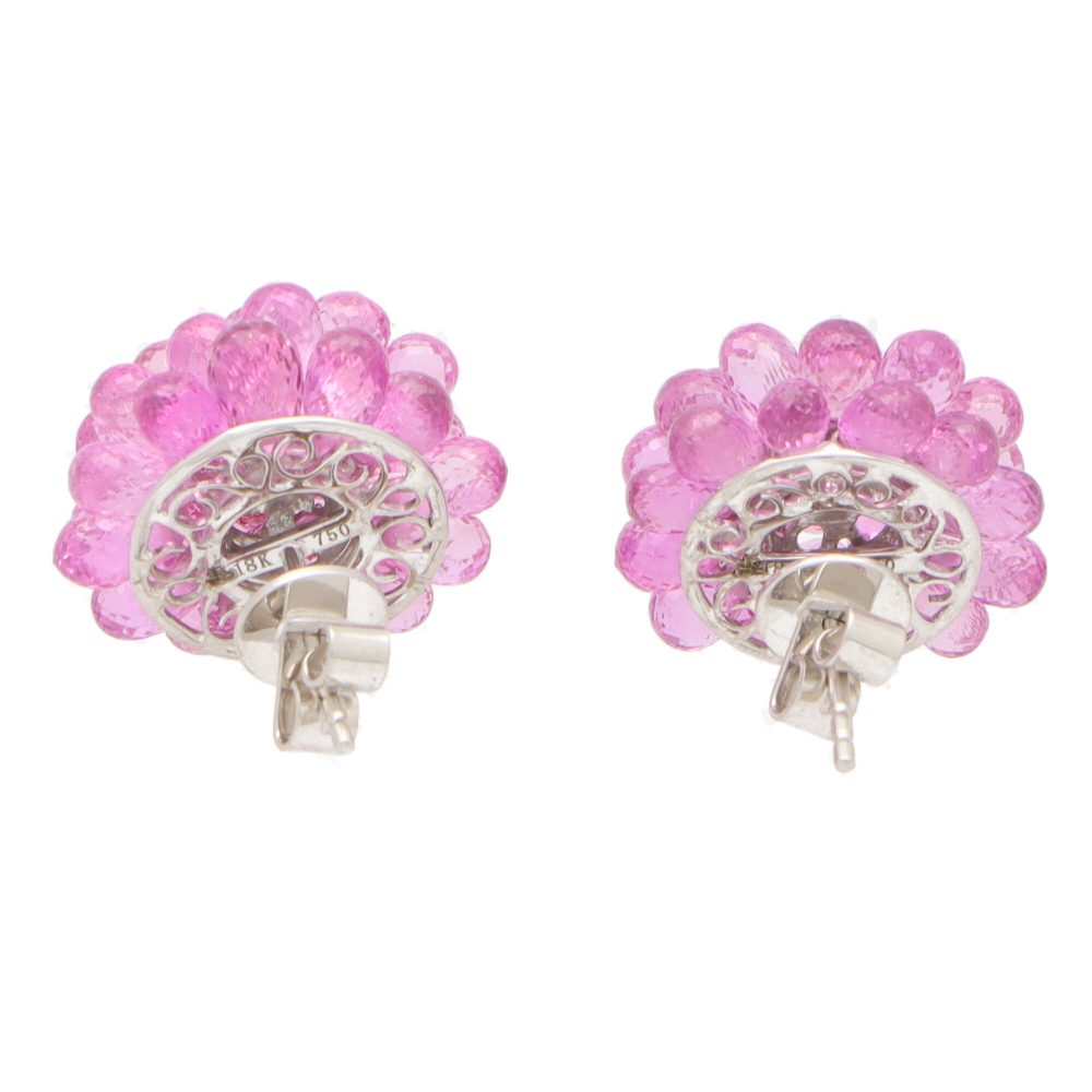 Hydrangea 38.46ct Briolette Pink Sapphire Floral Cluster Earrings