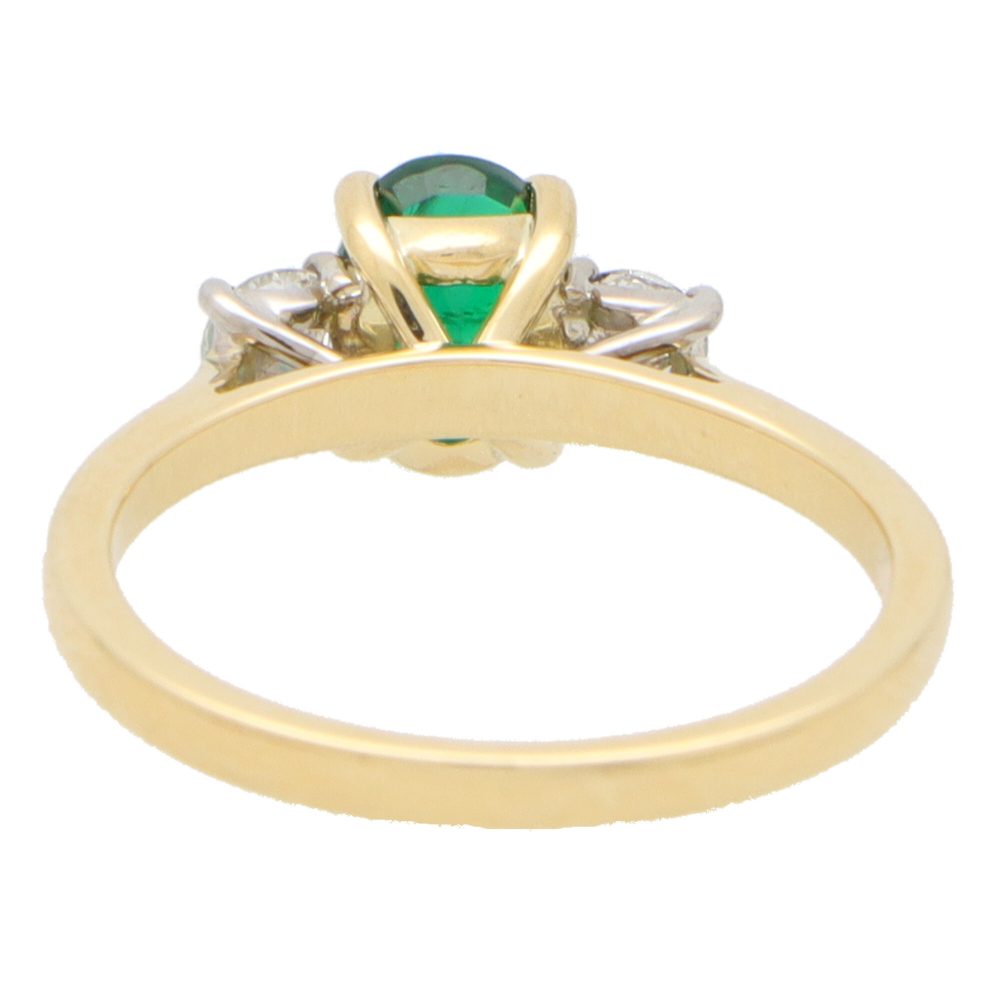 Emerald and Diamond Three Stone Engagement Ring, 0.88ct