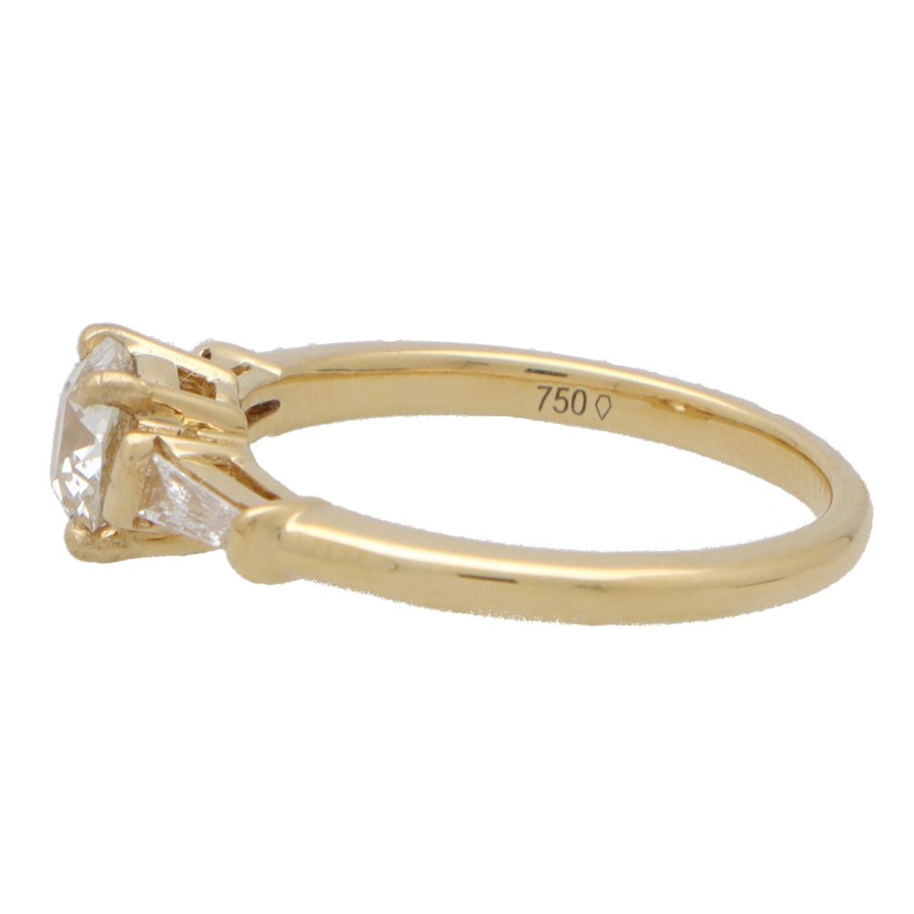 0.65ct Vintage Old Mine Cut Diamond Three Stone Ring with Tapered Baguette Shoulders