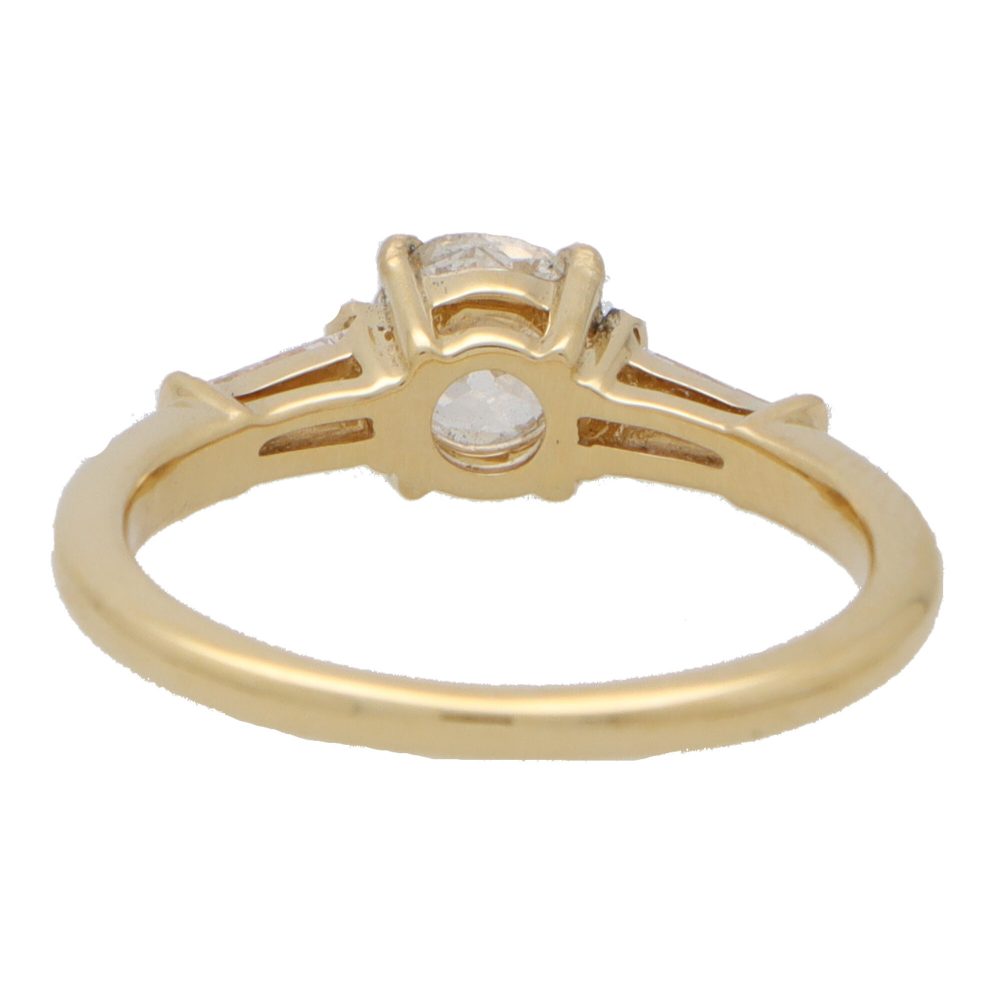 0.65ct Vintage Old Mine Cut Diamond Three Stone Ring with Tapered Baguette Shoulders