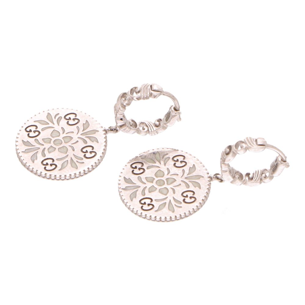 Gucci enamel drop earrings in white gold.