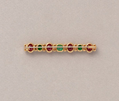 Vintage Trudel 18ct Gold Bar Brooch with Rubies, Diamonds & Emeralds