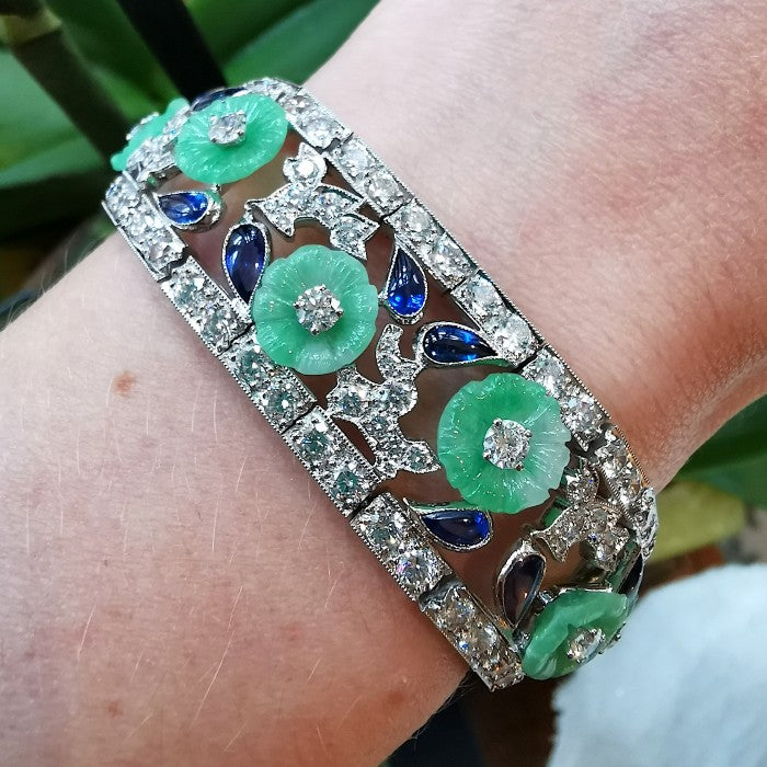 Jade Sapphire Diamond Platinum Bracelet