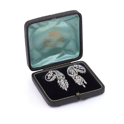 Art Deco Diamond Clip Spray Drop Earrings, Circa 1930s in box 