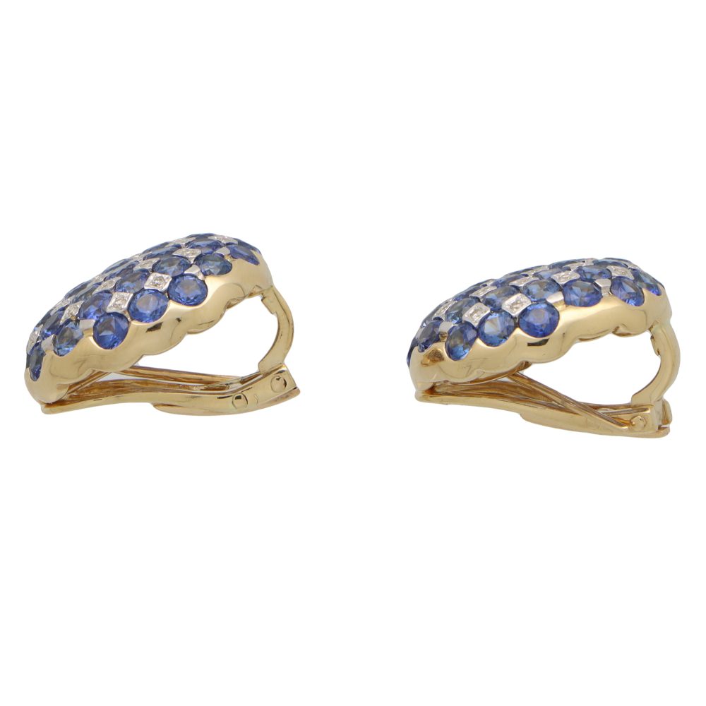 Vintage Sapphire and Diamond Checkerboard Earrings in 18ct Yellow Gold