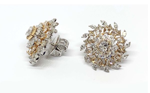 Pair of Diamond Floral Swirl Cluster Earrings, 4.91 carat total