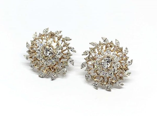 Pair of Diamond Floral Swirl Cluster Earrings, 4.91 carat total