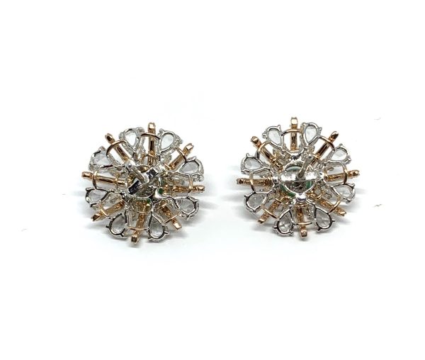 Pair of Emerald and Diamond Starburst Cluster Earrings, 6.15 carat total