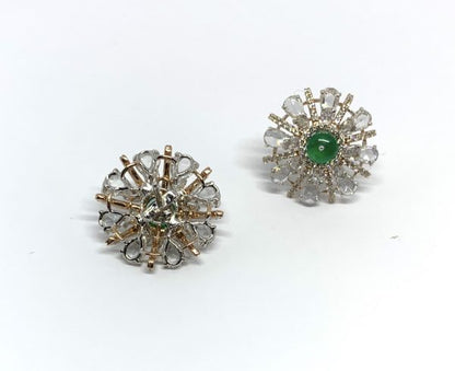 Pair of Emerald and Diamond Starburst Cluster Earrings, 6.15 carat total