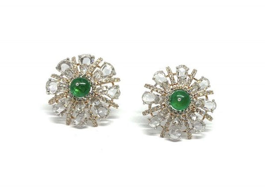 Pair of Emerald and Diamond Starburst Cluster Earrings, 6.15 carat total