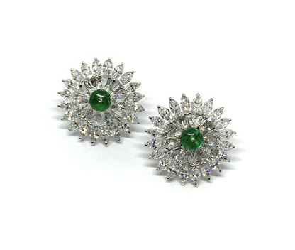 Pair of Emerald and Diamond Cluster Earrings, 7.27 carat total