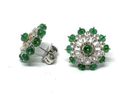 Pair of Emerald and Diamond Cluster Earrings, 9.13 carat total