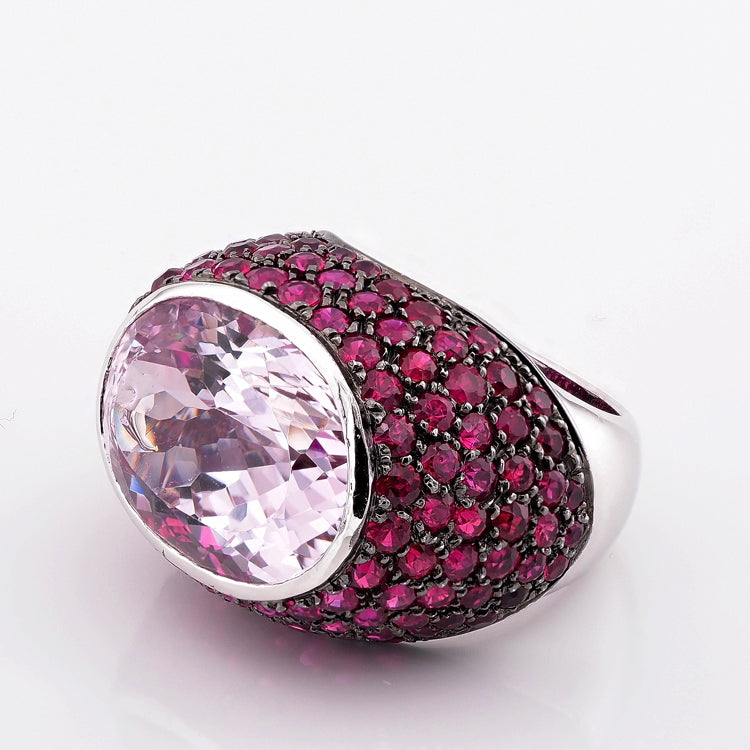 Kunzite and Ruby Bombe Cocktail Ring