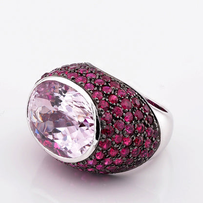 Kunzite and Ruby Bombe Cocktail Ring