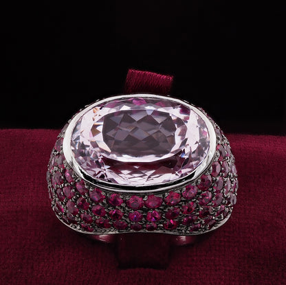 Kunzite and Ruby Bombe Cocktail Ring
