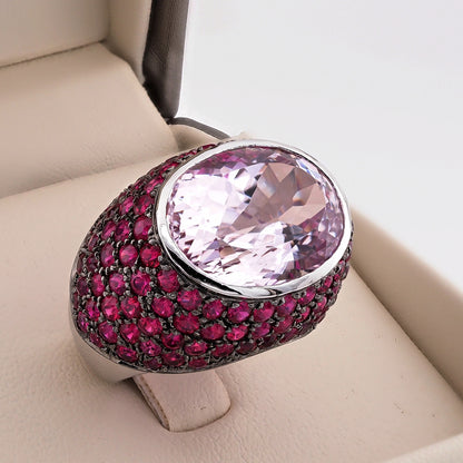 Kunzite and Ruby Bombe Cocktail Ring