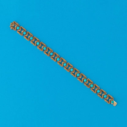 Mouboussin Cabochon Turquoise Set Gold Bracelet
