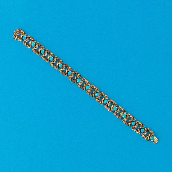 Mouboussin Cabochon Turquoise Set Gold Bracelet