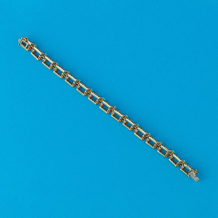 Mouboussin Cabochon Turquoise Set Gold Bracelet