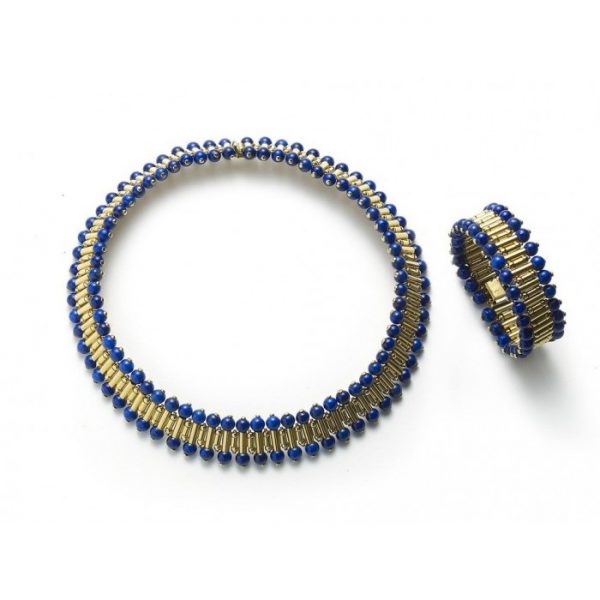 Vintage Lapis Lazuli & Gold Necklace & Bracelet Suite