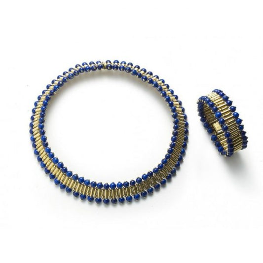 Vintage Lapis Lazuli & Gold Necklace & Bracelet Suite