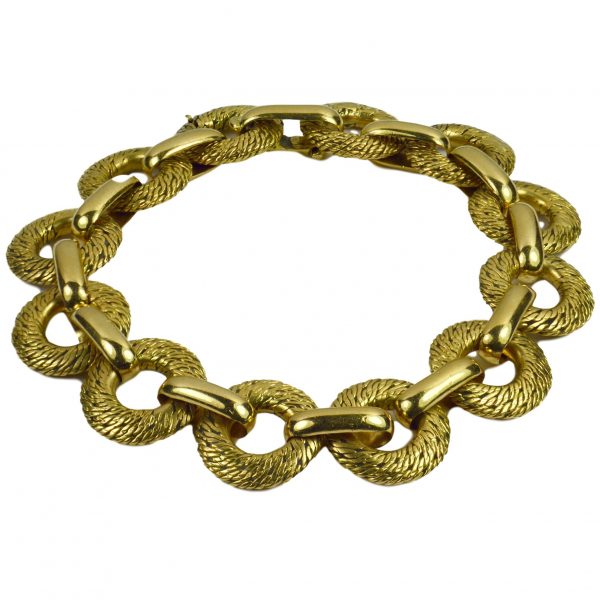 Vintage Georges Lenfant French 18ct Yellow Gold Textured Link Bracelet
