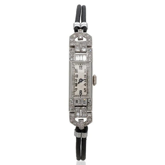 Art Deco Platinum and Diamond Cocktail Watch, 1.39 carats