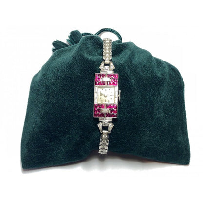 Ladies Platinum Diamond Ruby Art Deco Cocktail Wristwatch