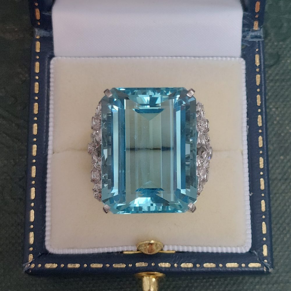 Large 30ct Aquamarine Ring with Diamonds