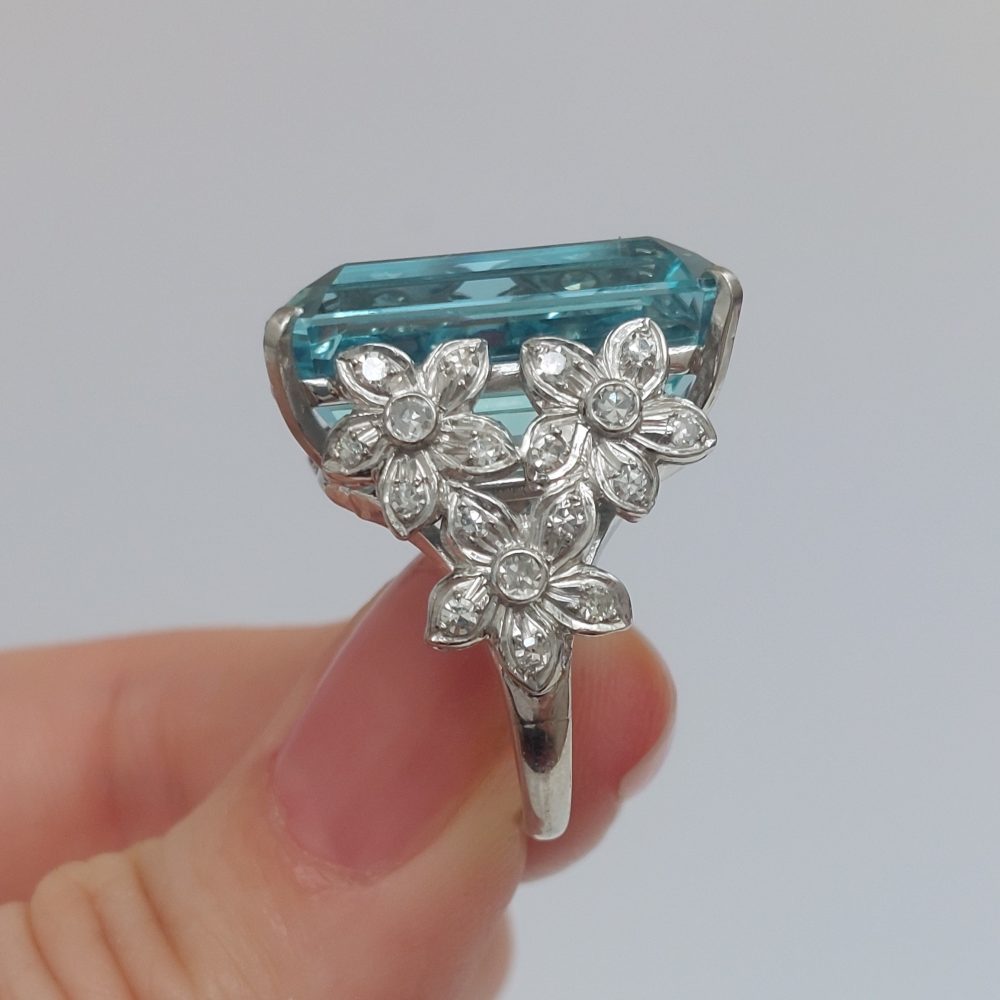 Large 30ct Aquamarine Ring with Diamonds