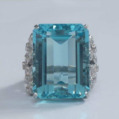 Large 30ct Aquamarine Ring with Diamonds