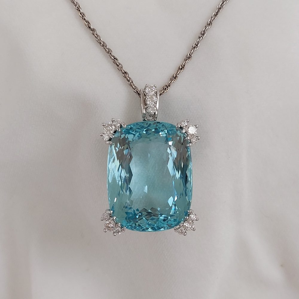 55cts Aquamarine and Diamond Pendant Necklace