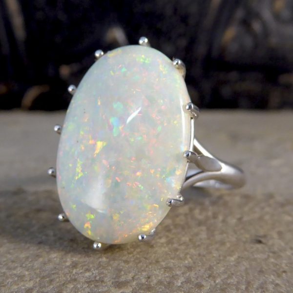Large Opal 18ct White Gold Dress Ring