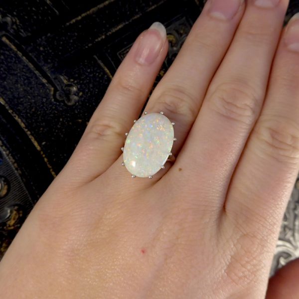 Large Opal 18ct White Gold Dress Ring